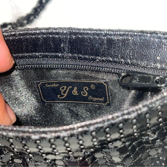 Vintage Black Mesh Evening Bag with Chain Strap by Y & S - Picture 5 of 9